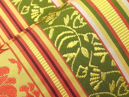 平和屋着物●本場筑前博多織　半幅帯　草花文　正絹　逸品　CABI7517dy