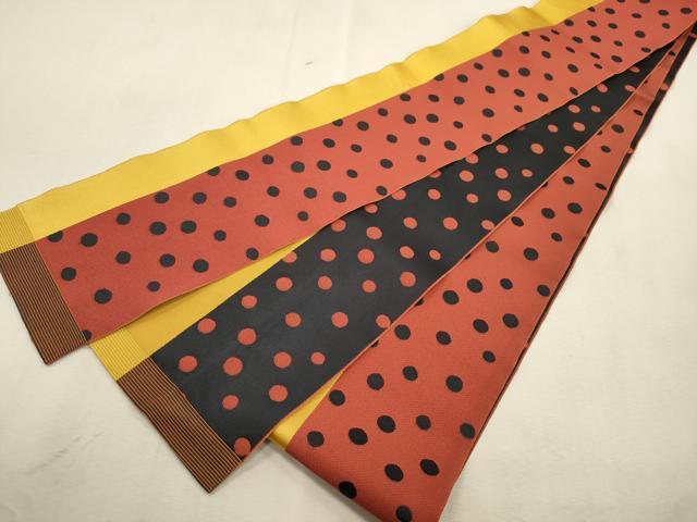 平和屋着物●本場筑前博多織　両面　半幅帯　水玉　一重帯　正絹　逸品　CABI7518dy