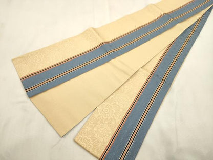 平和屋着物●本場筑前博多織　半幅帯　草花　麻の葉　正絹　逸品　CABI7519dy