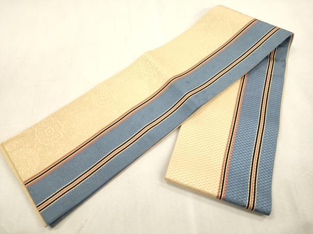 平和屋着物●本場筑前博多織　半幅帯　草花　麻の葉　正絹　逸品　CABI7519dy