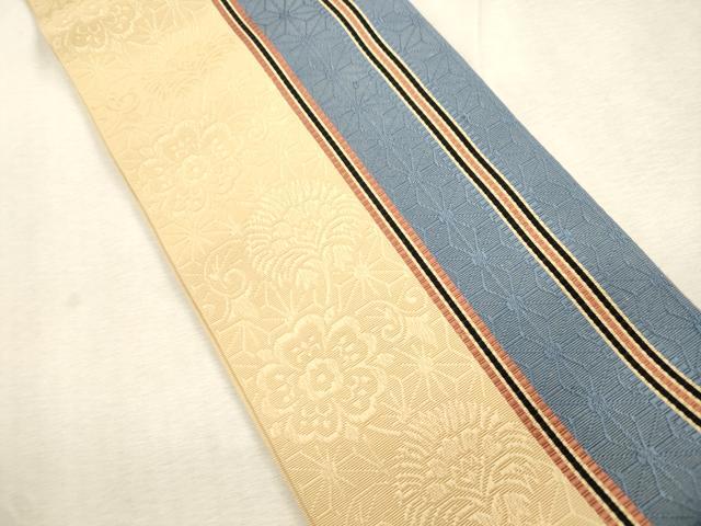 平和屋着物●本場筑前博多織　半幅帯　草花　麻の葉　正絹　逸品　CABI7519dy