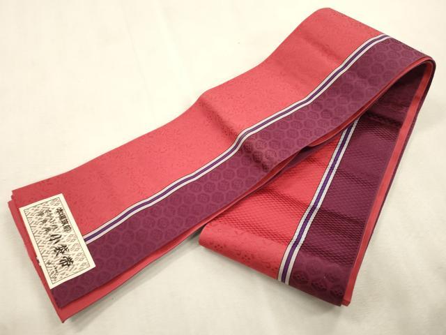 平和屋着物●本場筑前博多織　半幅帯　草花間道　井上絹織謹製　証紙付き　正絹　逸品　CABI7521dy