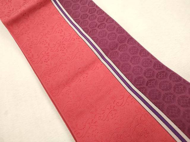 平和屋着物●本場筑前博多織　半幅帯　草花間道　井上絹織謹製　証紙付き　正絹　逸品　CABI7521dy
