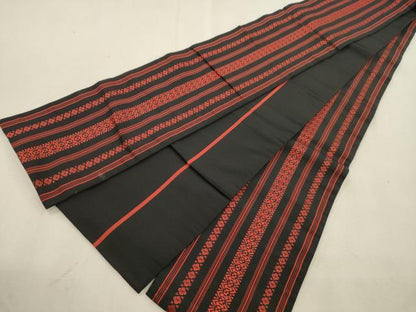 平和屋着物●本場筑前博多織　半幅帯　献上　黒地　正絹　逸品　CABI7522dy