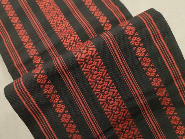 平和屋着物●本場筑前博多織　半幅帯　献上　黒地　正絹　逸品　CABI7522dy