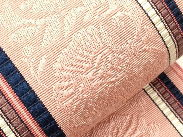 平和屋着物●本場筑前博多織　半幅帯　草花間道　井上絹織謹製　証紙付き　正絹　逸品　CABI7524dy