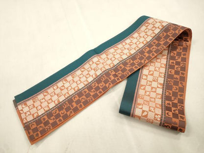 平和屋着物●本場筑前博多織　半幅帯　市松間道　正絹　逸品　CABI7526dy