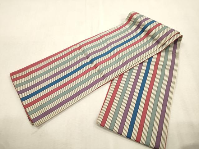 平和屋着物●本場筑前博多織　半幅帯　間道　正絹　逸品　CABI7528dy