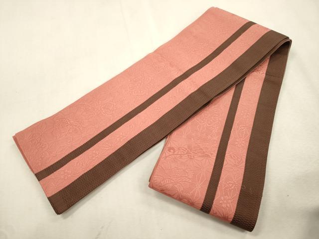平和屋着物●本場筑前博多織　半幅帯　草花文　証紙付き　正絹　逸品　CABI7529dy