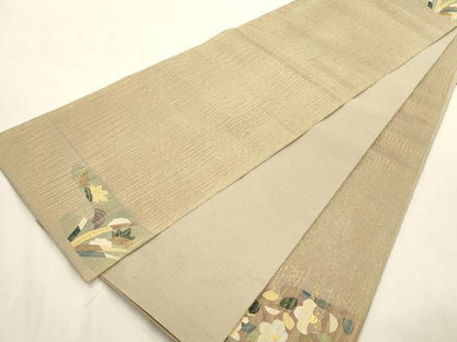 平和屋着物▽明綴れ　太鼓柄袋帯　スリーシーズン　春夏秋　草花文　金糸　正絹　逸品　CABI7536dy