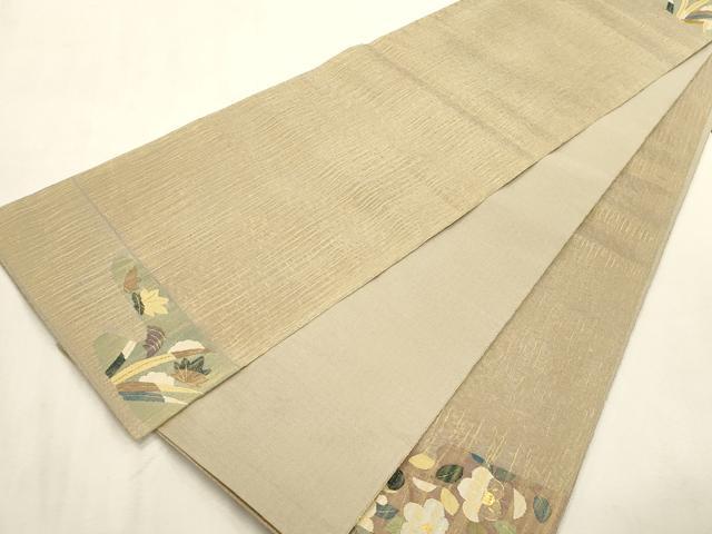 平和屋着物▽明綴れ　太鼓柄袋帯　スリーシーズン　春夏秋　草花文　金糸　正絹　逸品　CABI7536dy