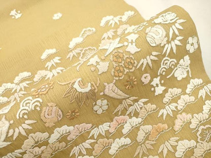 平和屋着物▽中国三大刺繍　相良刺繍　総刺繍　袋帯　スリーシーズン　春夏秋　松竹梅宝尽くし文　正絹　逸品　CABI7537dy