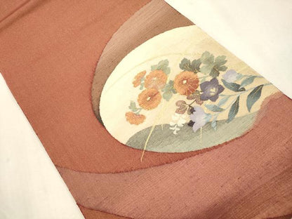 平和屋着物●太鼓柄袋帯　すくい織　草花文　金糸　正絹　逸品　CABI7538dy
