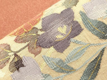 平和屋着物●太鼓柄袋帯　すくい織　草花文　金糸　正絹　逸品　CABI7538dy
