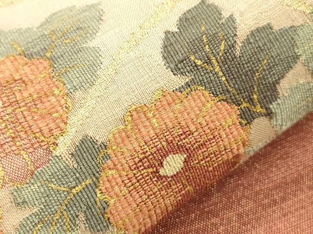 平和屋着物●太鼓柄袋帯　すくい織　草花文　金糸　正絹　逸品　CABI7538dy