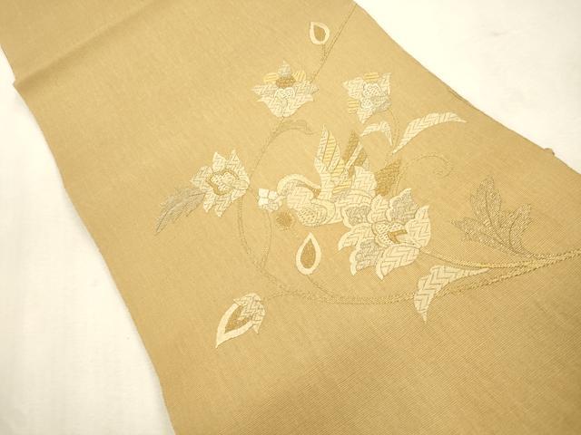 平和屋着物▽太鼓柄袋帯　スリーシーズン　春夏秋　総刺繍　更紗鳥文　金糸　正絹　逸品　未使用　CABI7541dy