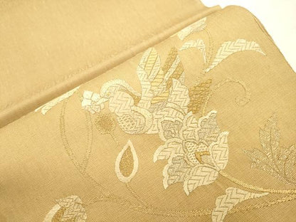 平和屋着物▽太鼓柄袋帯　スリーシーズン　春夏秋　総刺繍　更紗鳥文　金糸　正絹　逸品　未使用　CABI7541dy