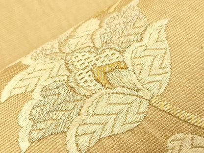 平和屋着物▽太鼓柄袋帯　スリーシーズン　春夏秋　総刺繍　更紗鳥文　金糸　正絹　逸品　未使用　CABI7541dy