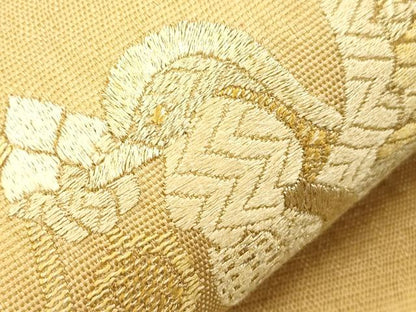 平和屋着物▽太鼓柄袋帯　スリーシーズン　春夏秋　総刺繍　更紗鳥文　金糸　正絹　逸品　未使用　CABI7541dy