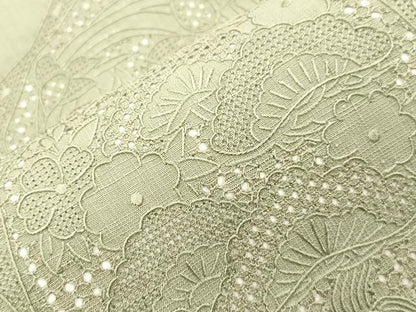 平和屋着物●中国三大刺繍　スワトウ刺繍　相良刺繍　総刺繍　太鼓柄袋帯　紬地　中国伝統工芸　花鳥丸文　鶸茶色　正絹　逸品　CABI7544dy