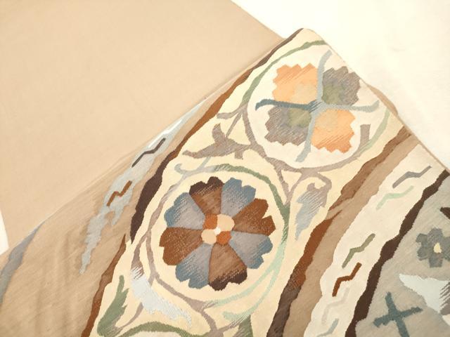 平和屋着物●太鼓柄袋帯　すくい織　草花文　正絹　逸品　CABI7545dy