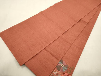 平和屋着物●太鼓柄袋帯　紬地　総刺繍　草花文　正絹　逸品　CABI7546dy