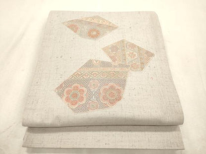 平和屋着物●中国三大刺繍　スワトウ刺繍　総刺繍　太鼓柄袋帯　紬地　幾何学花文　正絹　逸品　CABI7549dy