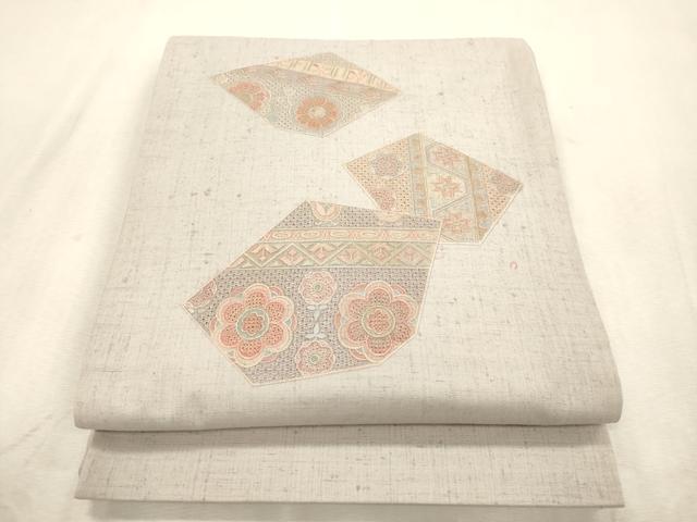 平和屋着物●中国三大刺繍　スワトウ刺繍　総刺繍　太鼓柄袋帯　紬地　幾何学花文　正絹　逸品　CABI7549dy