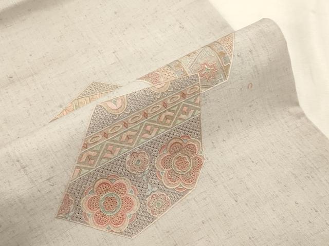 平和屋着物●中国三大刺繍　スワトウ刺繍　総刺繍　太鼓柄袋帯　紬地　幾何学花文　正絹　逸品　CABI7549dy