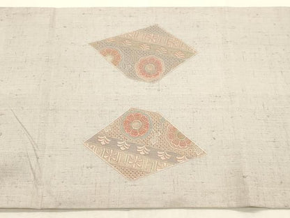 平和屋着物●中国三大刺繍　スワトウ刺繍　総刺繍　太鼓柄袋帯　紬地　幾何学花文　正絹　逸品　CABI7549dy