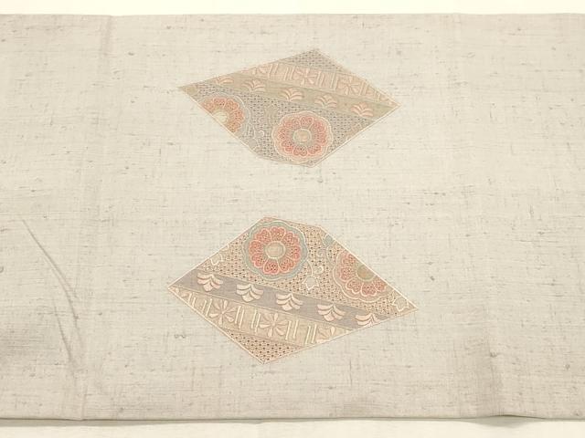 平和屋着物●中国三大刺繍　スワトウ刺繍　総刺繍　太鼓柄袋帯　紬地　幾何学花文　正絹　逸品　CABI7549dy