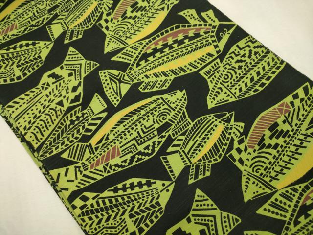 平和屋着物●両面　全通柄　京袋帯　型染め　魚　綿　CABI7551dy