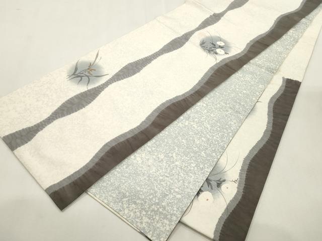 平和屋着物●六通柄袋帯　紬地　絞り　刺繍　草花丸文　金彩　正絹　逸品　CABI7560dy