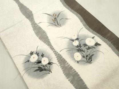 平和屋着物●六通柄袋帯　紬地　絞り　刺繍　草花丸文　金彩　正絹　逸品　CABI7560dy
