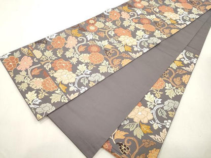 平和屋着物●六通柄袋帯　唐織　草花文　正絹　逸品　CABI7562dy