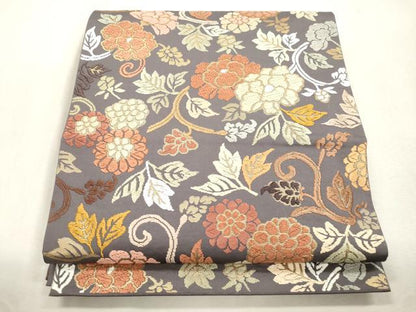 平和屋着物●六通柄袋帯　唐織　草花文　正絹　逸品　CABI7562dy