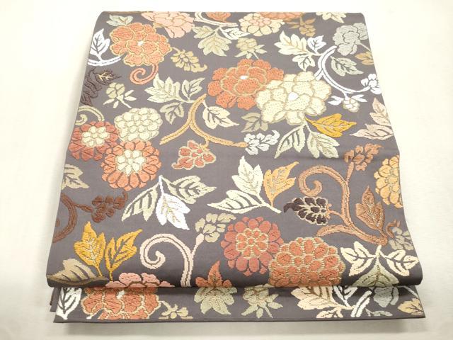 平和屋着物●六通柄袋帯　唐織　草花文　正絹　逸品　CABI7562dy