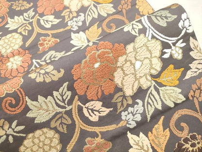 平和屋着物●六通柄袋帯　唐織　草花文　正絹　逸品　CABI7562dy