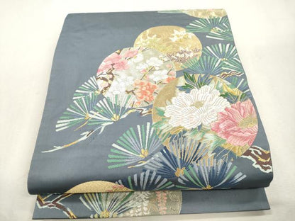 平和屋着物●六通柄袋帯　唐織　松葉花丸文　金糸　正絹　逸品　CABI7565dy