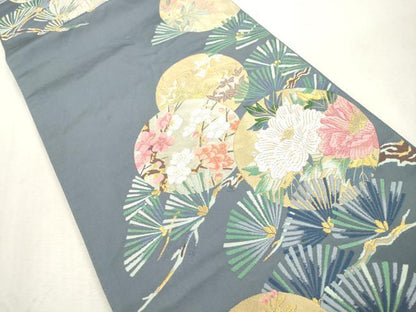 平和屋着物●六通柄袋帯　唐織　松葉花丸文　金糸　正絹　逸品　CABI7565dy