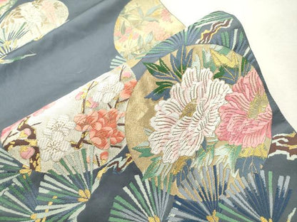 平和屋着物●六通柄袋帯　唐織　松葉花丸文　金糸　正絹　逸品　CABI7565dy