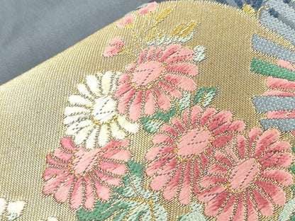 平和屋着物●六通柄袋帯　唐織　松葉花丸文　金糸　正絹　逸品　CABI7565dy
