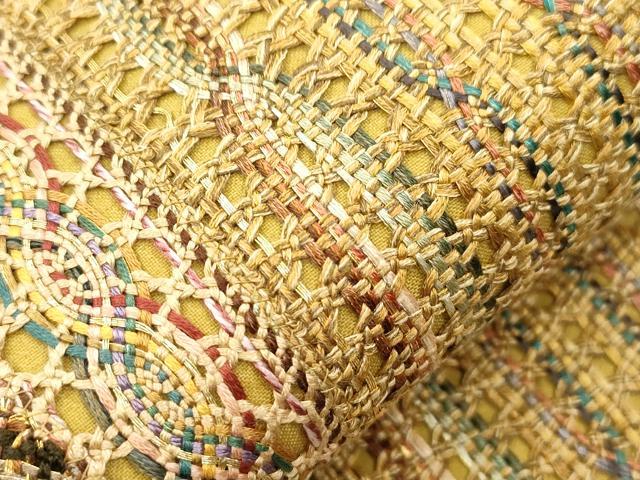 平和屋着物●全通柄袋帯　組織　間道　金糸　正絹　逸品　CABI7569dy