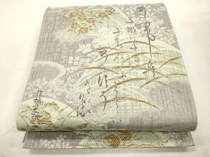 平和屋着物●六通柄袋帯　遠山花文　詩歌　金糸　正絹　逸品　CABI7571dy