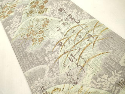 平和屋着物●六通柄袋帯　遠山花文　詩歌　金糸　正絹　逸品　CABI7571dy