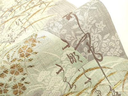 平和屋着物●六通柄袋帯　遠山花文　詩歌　金糸　正絹　逸品　CABI7571dy