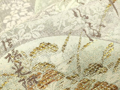 平和屋着物●六通柄袋帯　遠山花文　詩歌　金糸　正絹　逸品　CABI7571dy