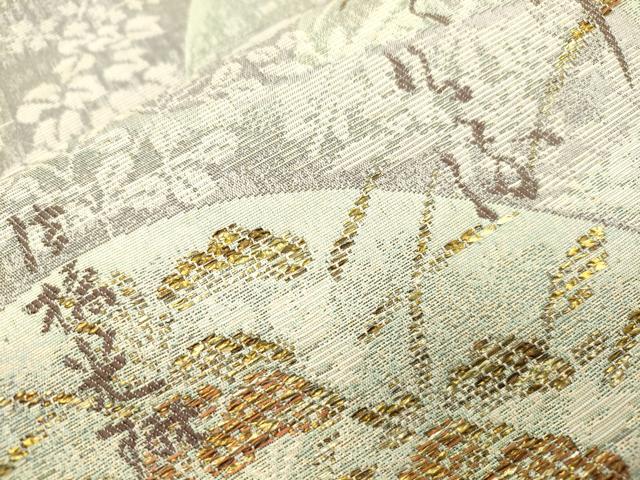 平和屋着物●六通柄袋帯　遠山花文　詩歌　金糸　正絹　逸品　CABI7571dy