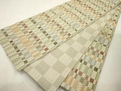 平和屋着物●両面　全通柄袋帯　幾何学文　正絹　逸品　CABI7576dy