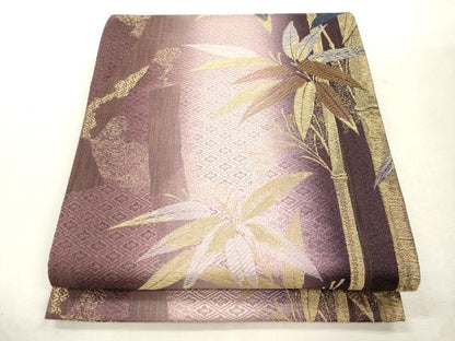平和屋着物●両面　全通柄袋帯　笹竹文　金銀糸　正絹　逸品　未使用　CABI7578dy